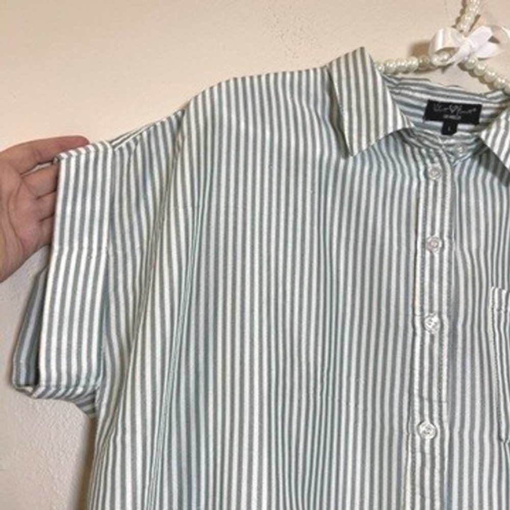 Velvet Heart Los Angeles Sage Green Striped Button Down Shirt Large - Picture 6 of 8